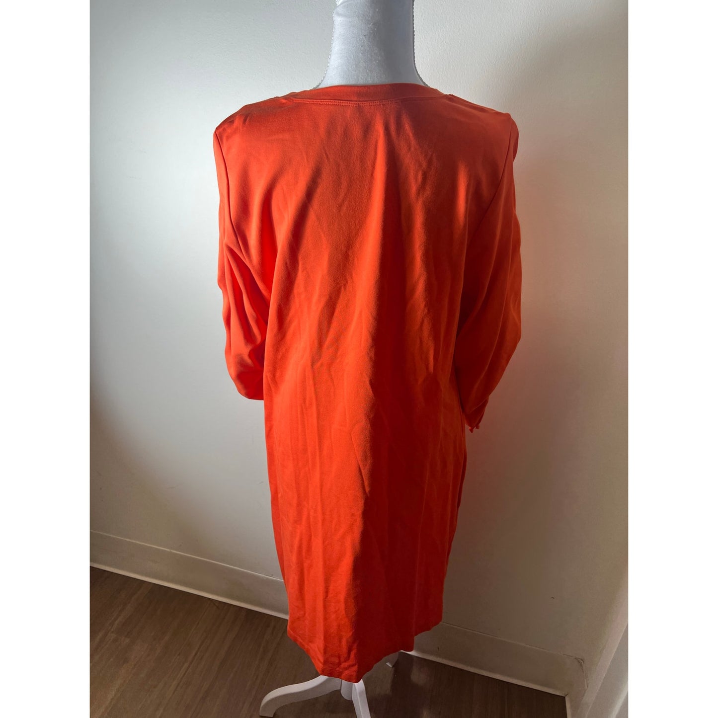 Kobi Halperin Orange Half Scrunched Sleeves Midi Shift Dress Sz L