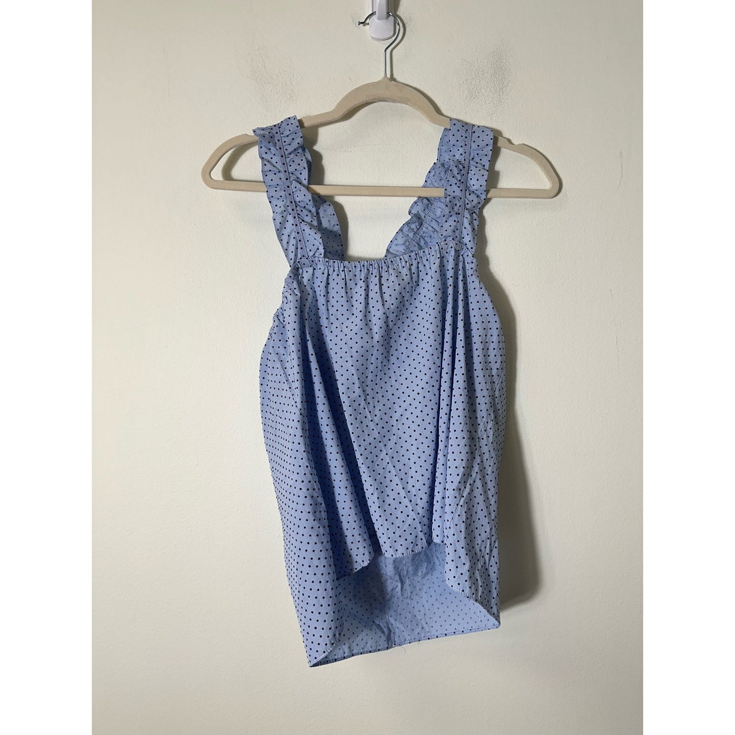 Waverly Gray Liberant Sleeveless Blue With Black Polka Dots Blouse Sz L