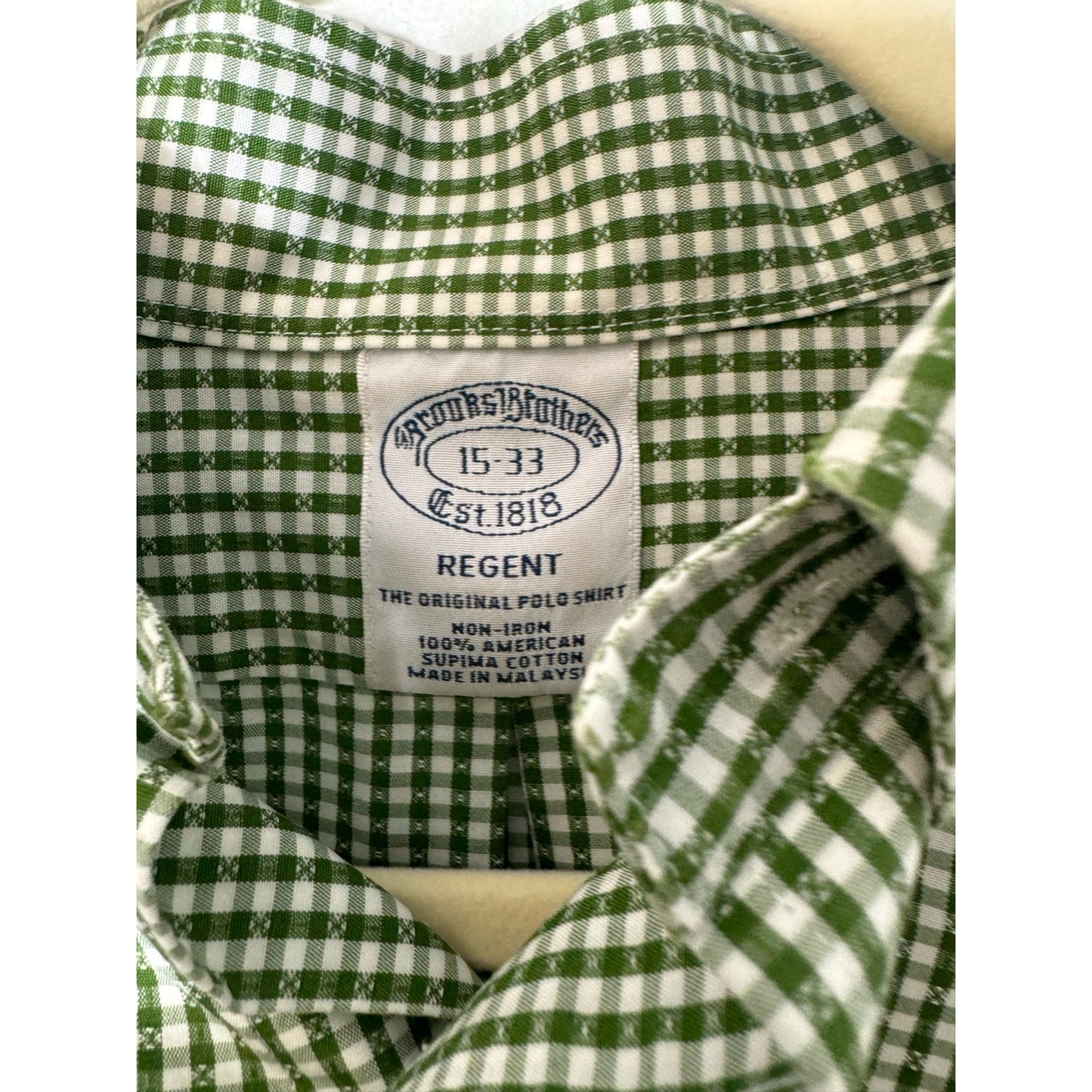 Brooks Brothers Green White Checked Long Sleeve Dress Shirt Sz 15-33