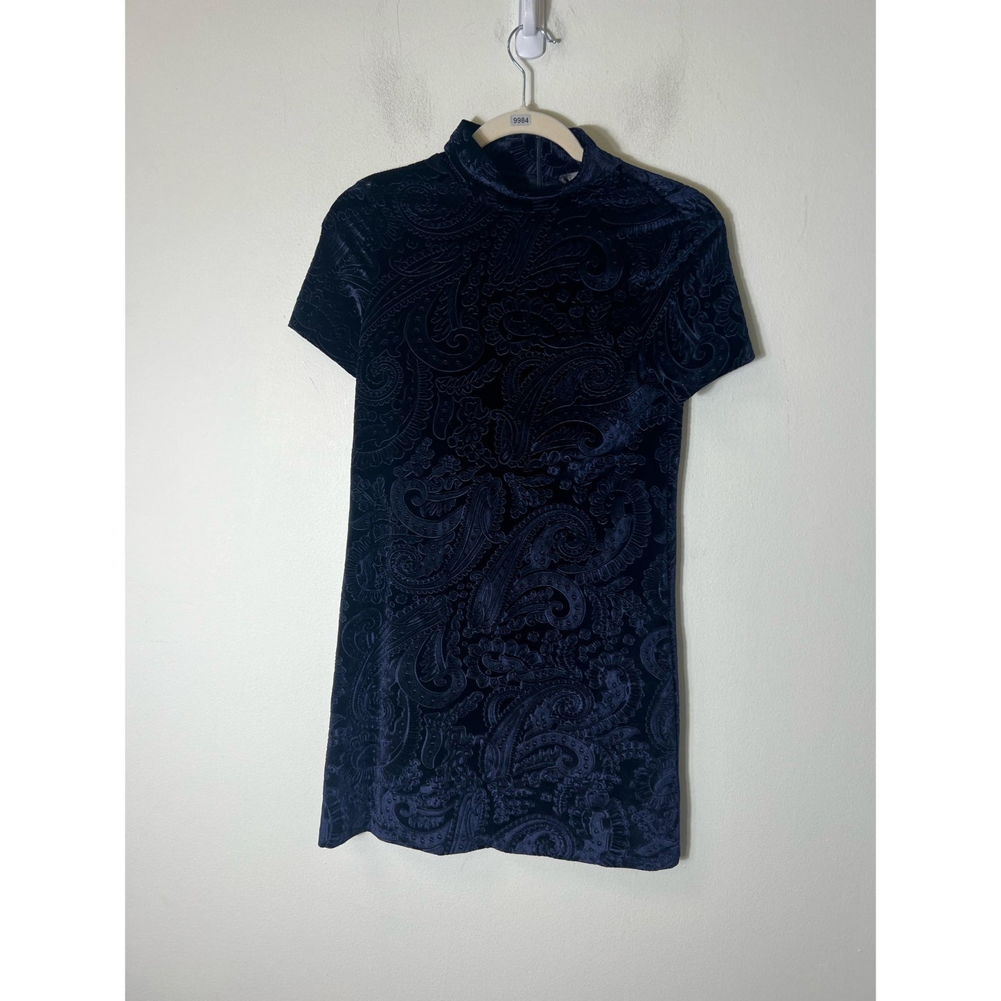 NWT Aqua Navy Crushed Velvet Paisley Mini Dress Sz xs