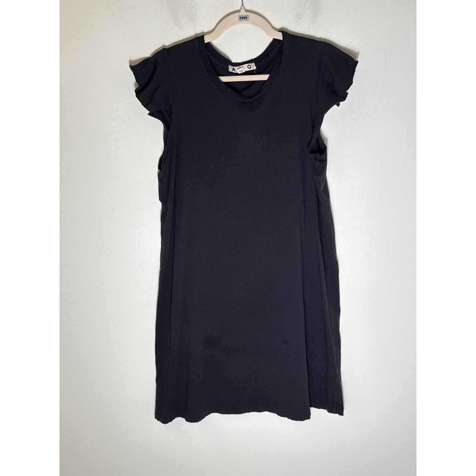 AMO Black Raw  Edge Flutter Sleeve Tee Dress Sz M