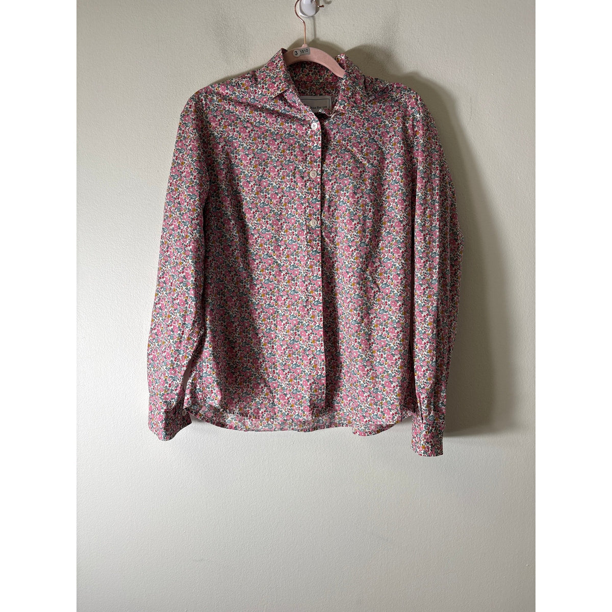 Danielle Rollins Mini Pink Floral Button Up Long Sleeve Shirt Sz M