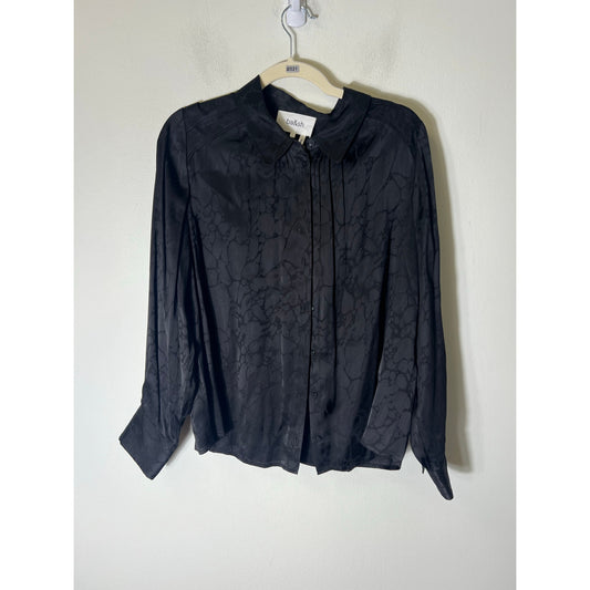 Ba&sh Black Silky Button Up Long Sleeve Blouse Sz 8