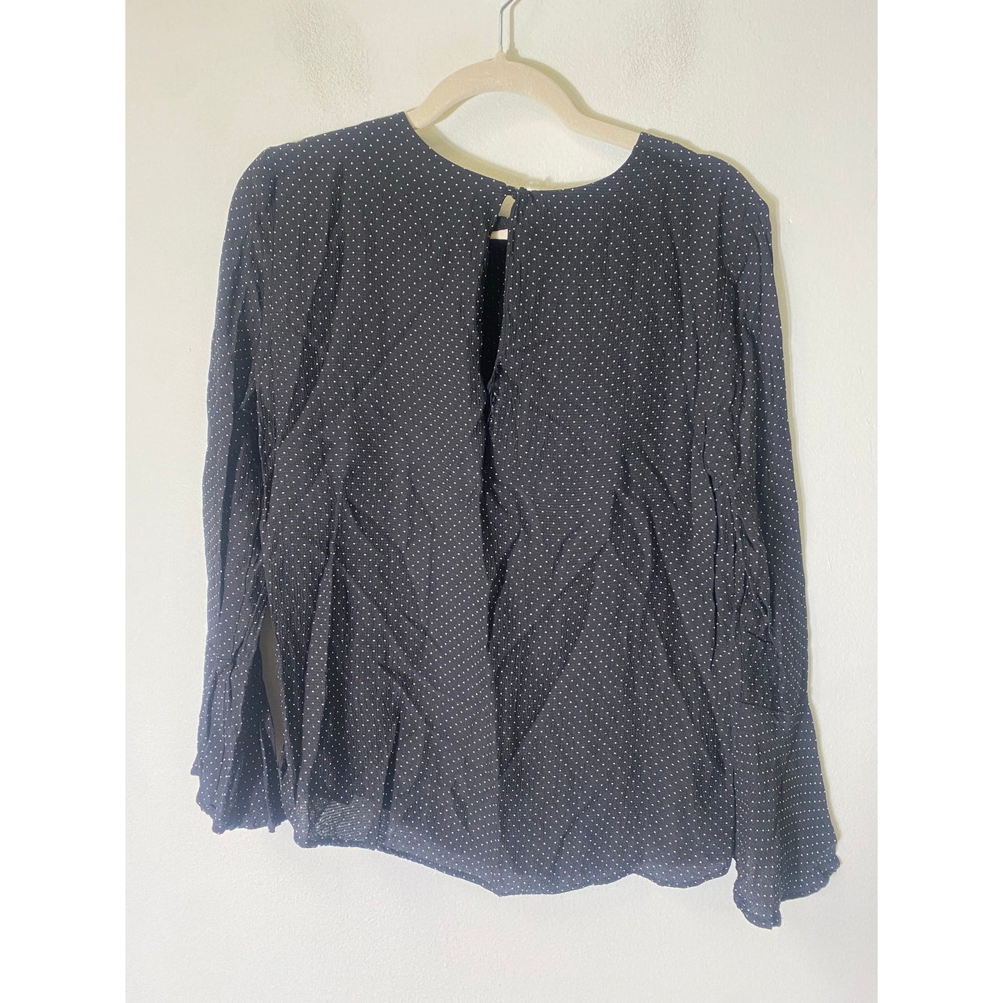 Ann Taylor Black White Polka Dot Long Flair Sleeve Top Sz M