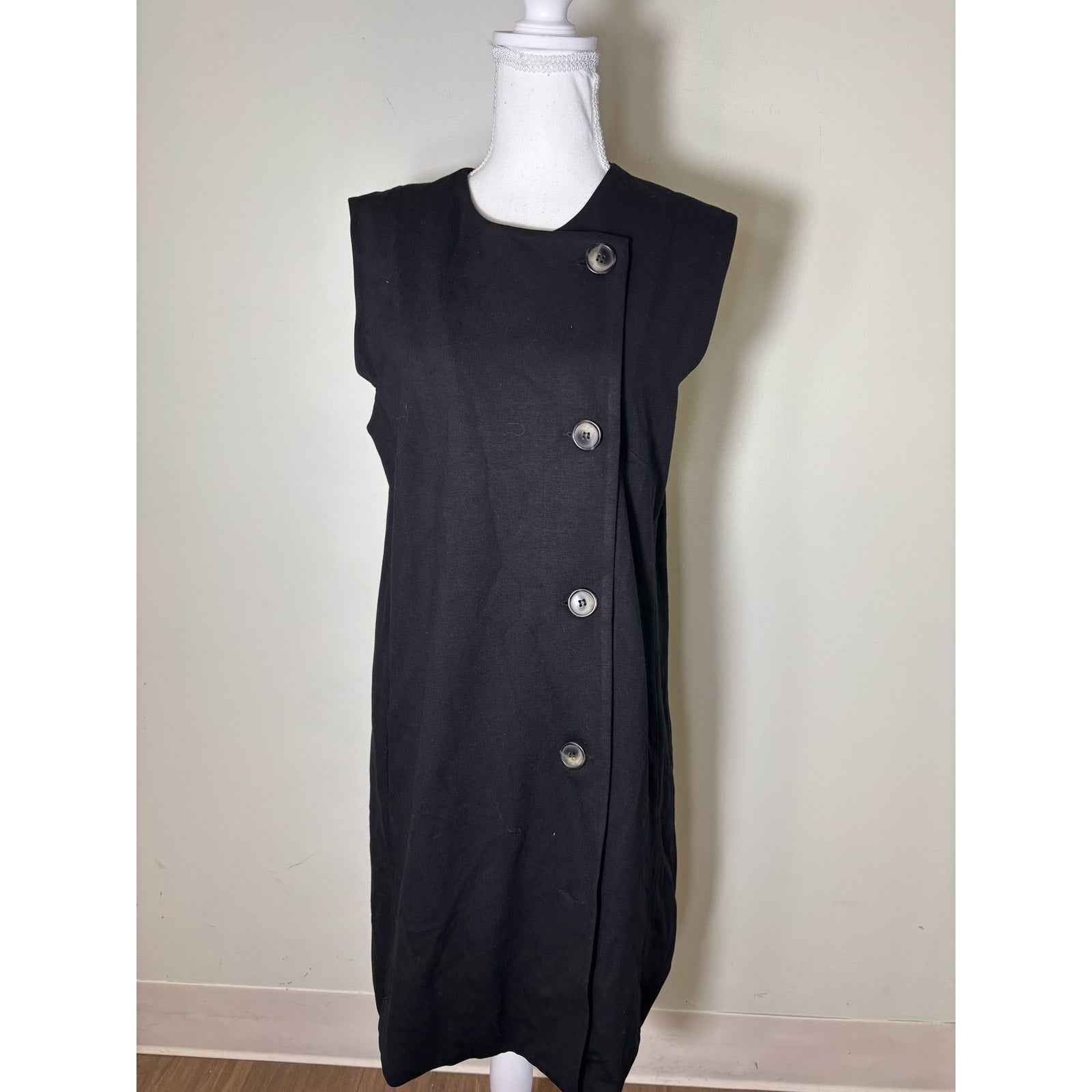 Peal by Lela Rose Black Neck Tie Sleeveless Dress Sz L