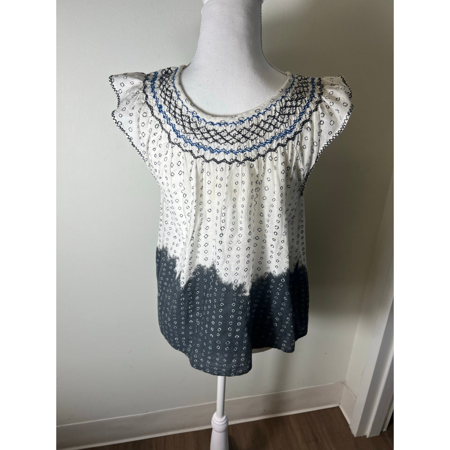 Apiece Apart Blue Grey Sleeveless Patterned Top Sz XS