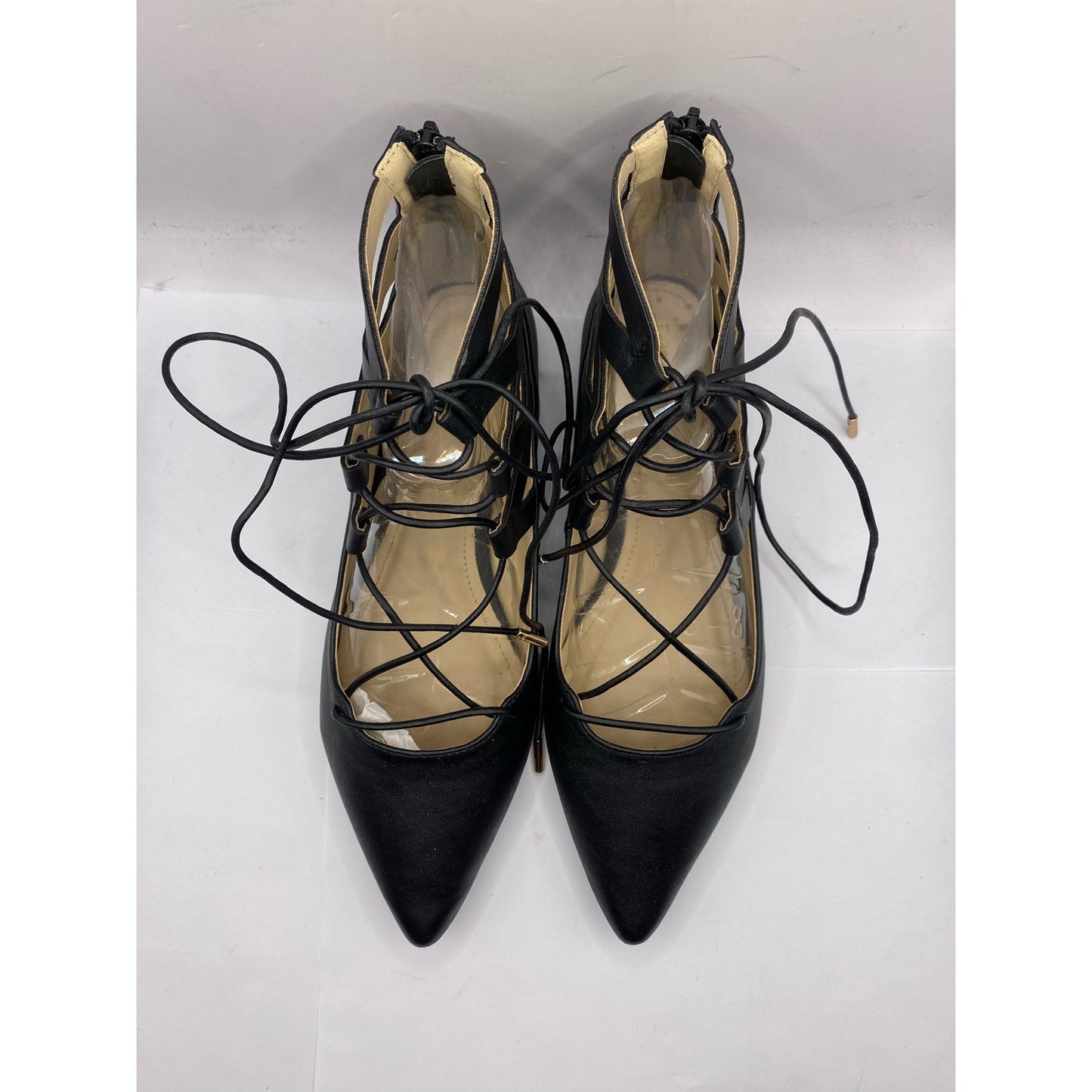 NIB Bamboo Black Lace Up Flats Sz 9