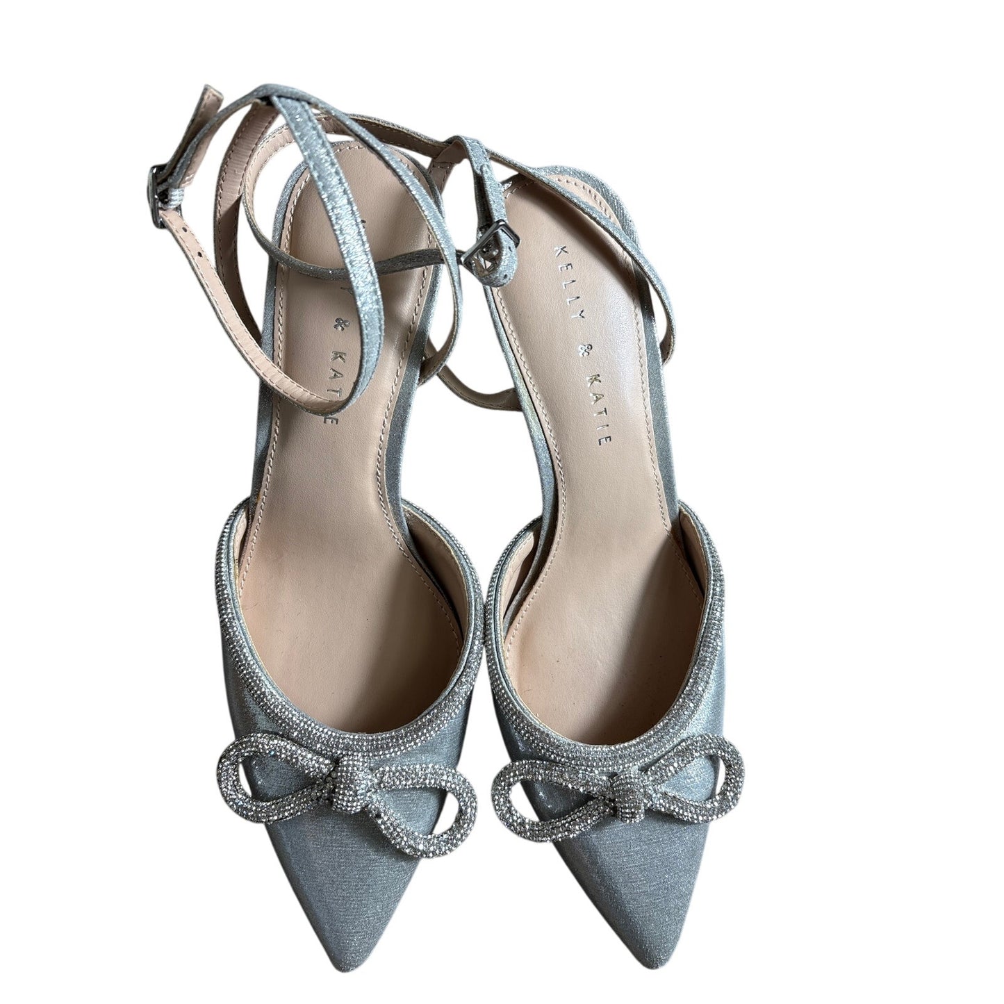 Katie & Kate Silver Metalic High Heel Bow Mule with Rhinestones Sz 8.5