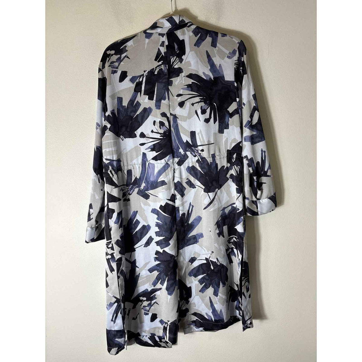 Nic + Zoe Blue Black Inky Flowers Satin Crepe Long Jacket Sz L