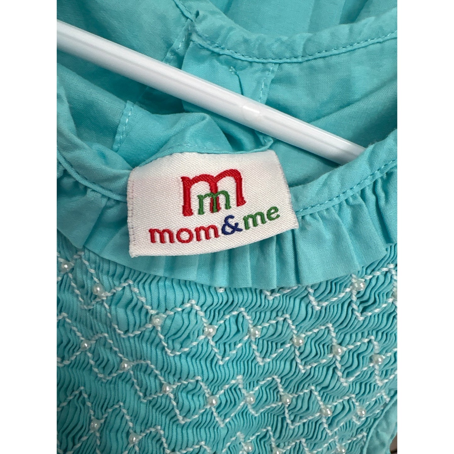 Girls Vintage Mom&me Aqua Smocked Sleeveles Dress with pockets Sz 6x