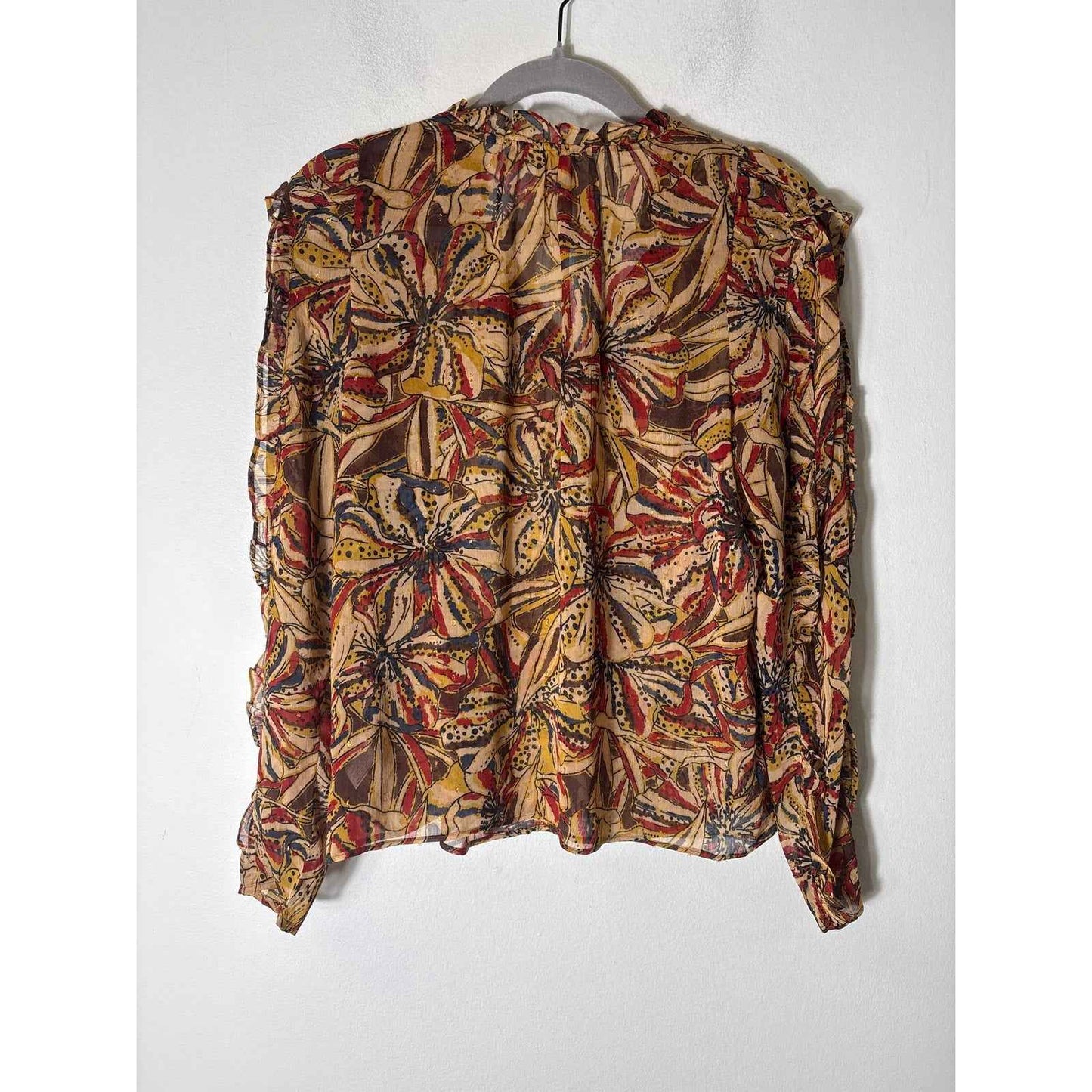 Joi Sheer Golden Long Sleeve Blouse Sz S