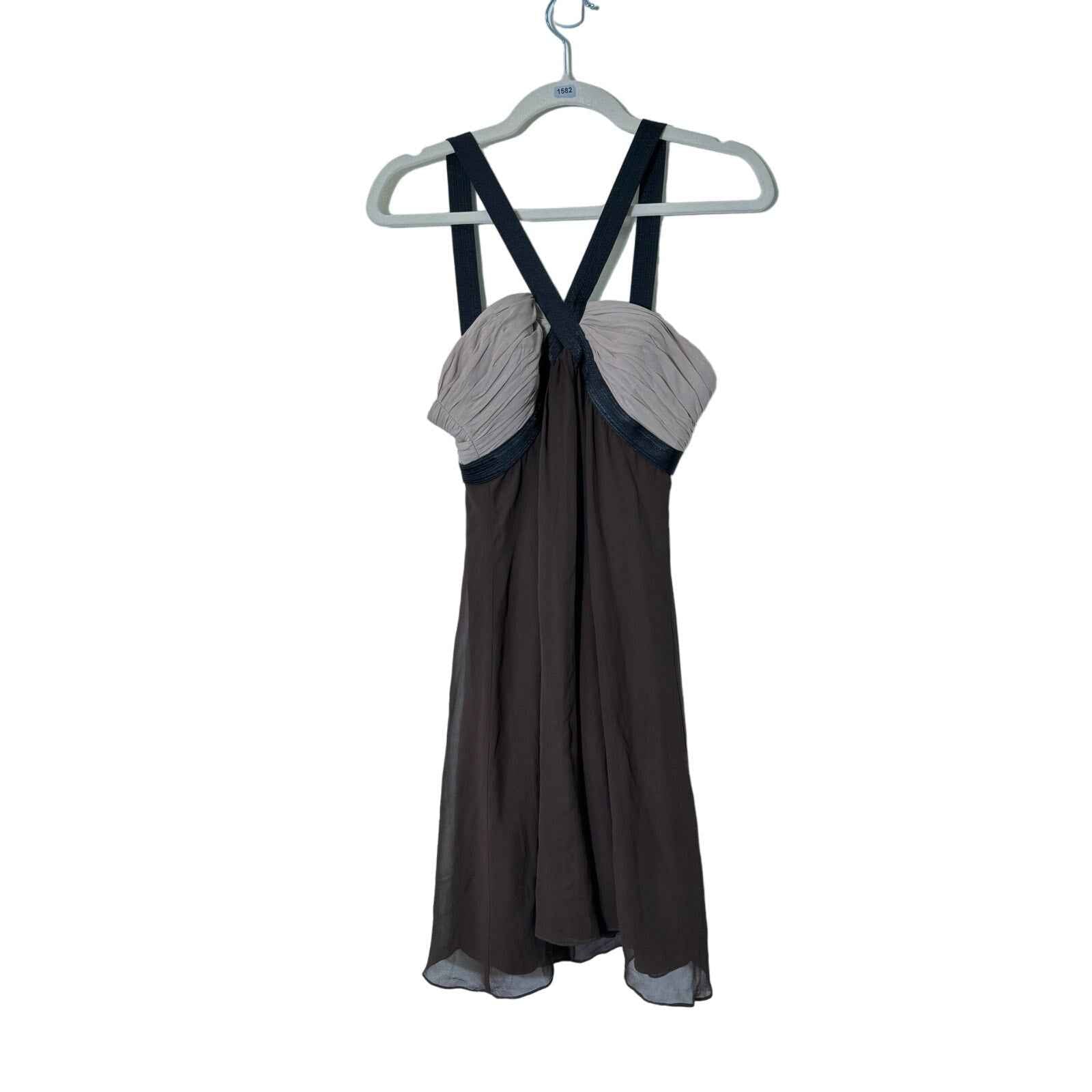 Democracy Brown Silk Colorblock Halter Cocktail Dress Sz 2