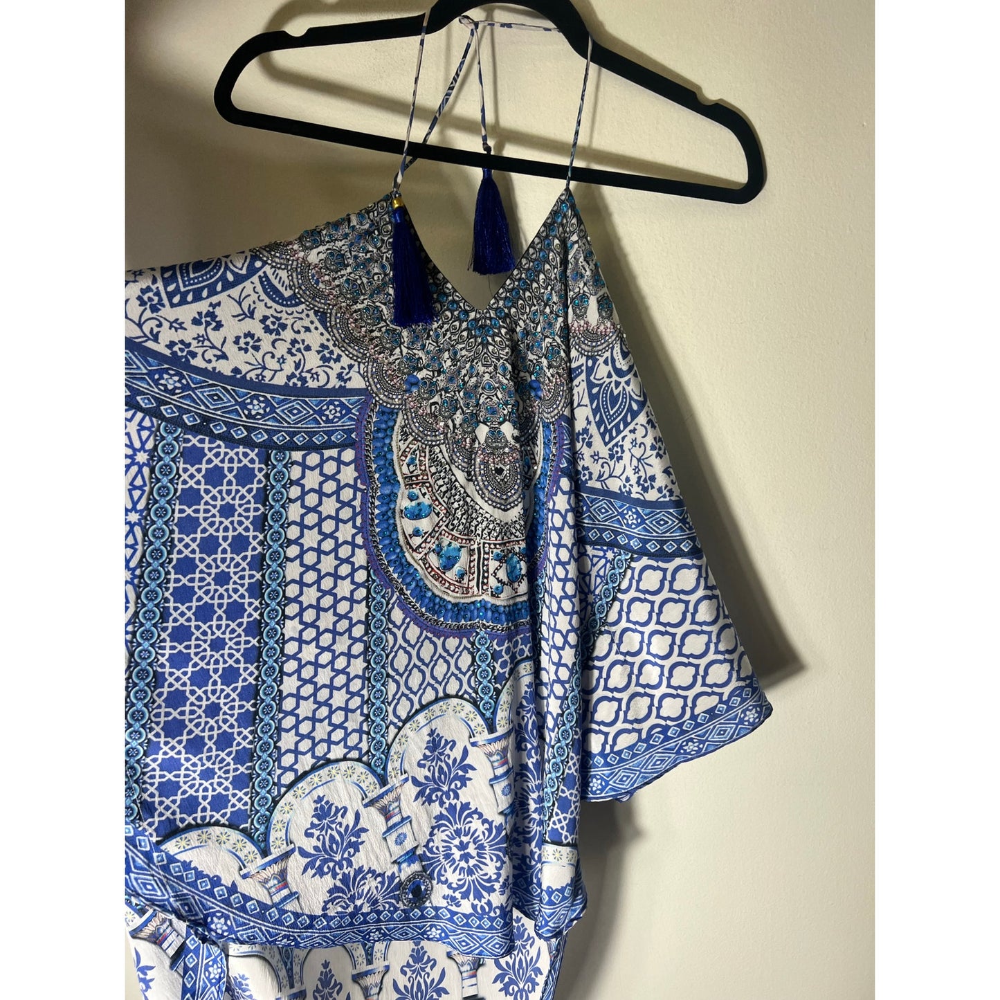 True Colours by La Moda Clothing Blue and White Scarf Halter Top One size