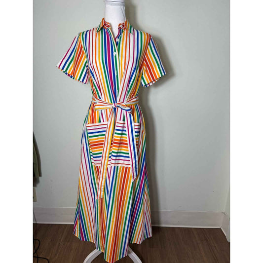 Cristopher John Rogers Multicolored Stripe Short Sleeve Button Up Maxi Dress S 2