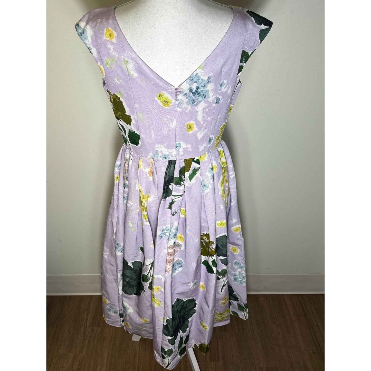 NWT Erdem "Margot Floral Lilac" Boat Neck Fully Skirt Midi Dress Sz 12