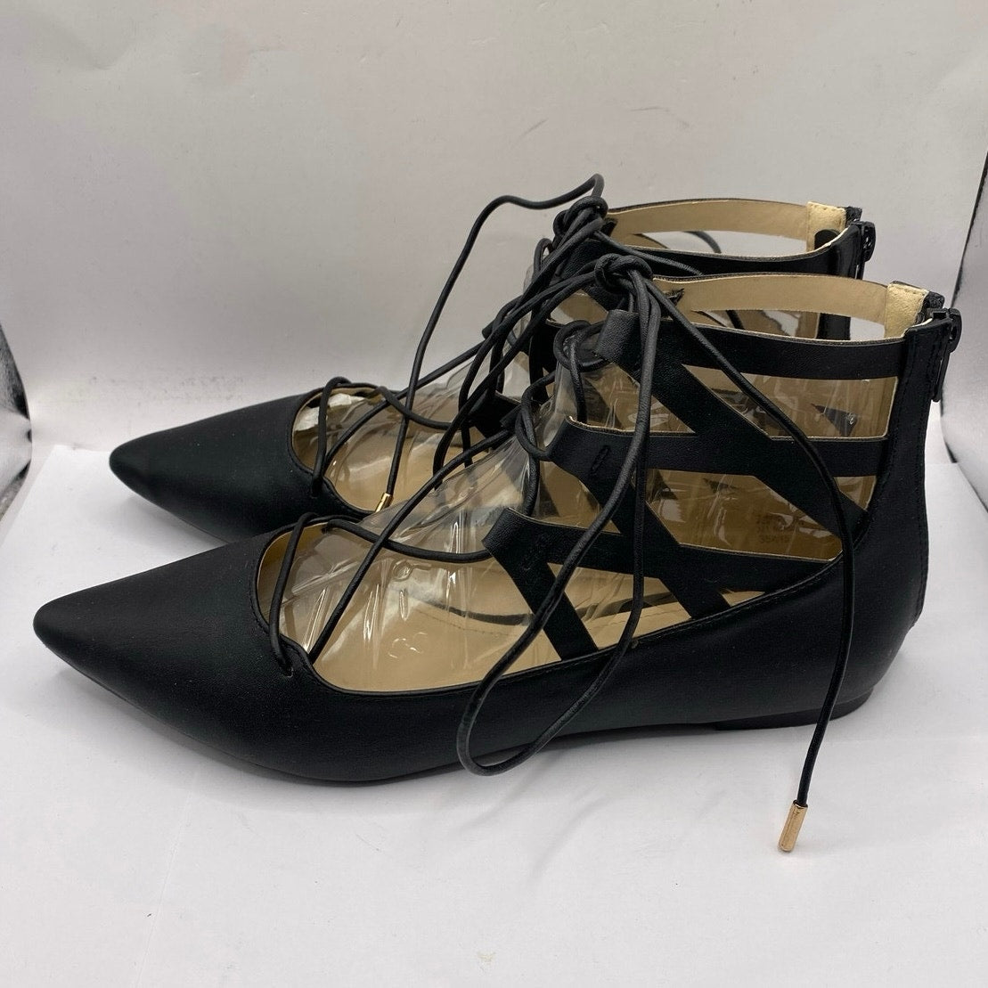 NIB Bamboo Black Lace Up Flats Sz 9