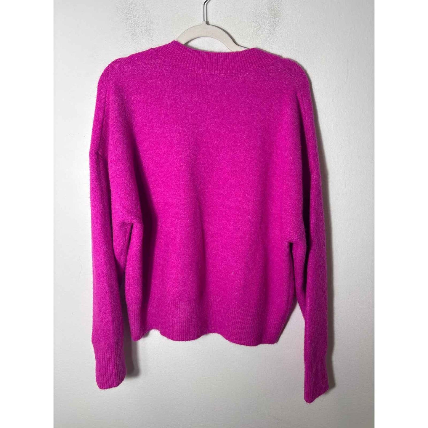 Zara Hot Pink Long Sleeve V-Neck Sweater Sz L