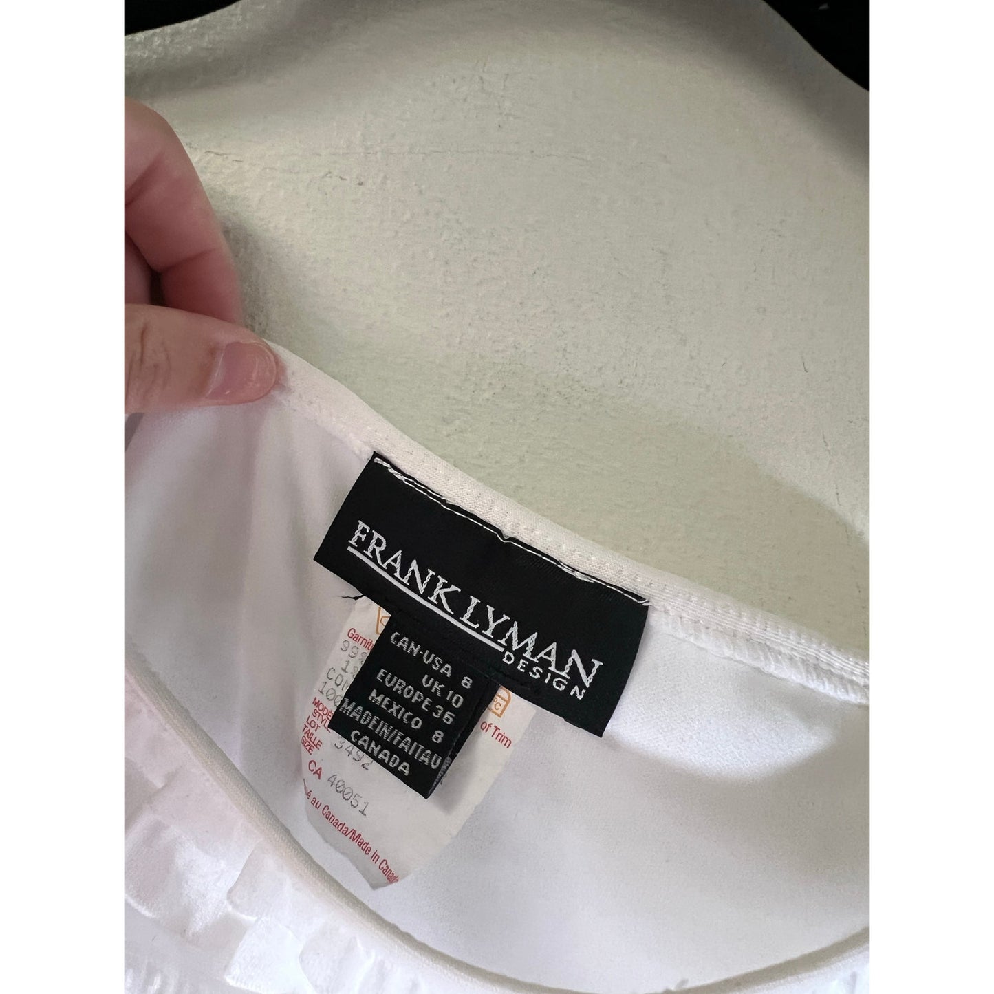 Frank Lyman White Fitted Short Sleeve Mini Ruffled Top Sz 8