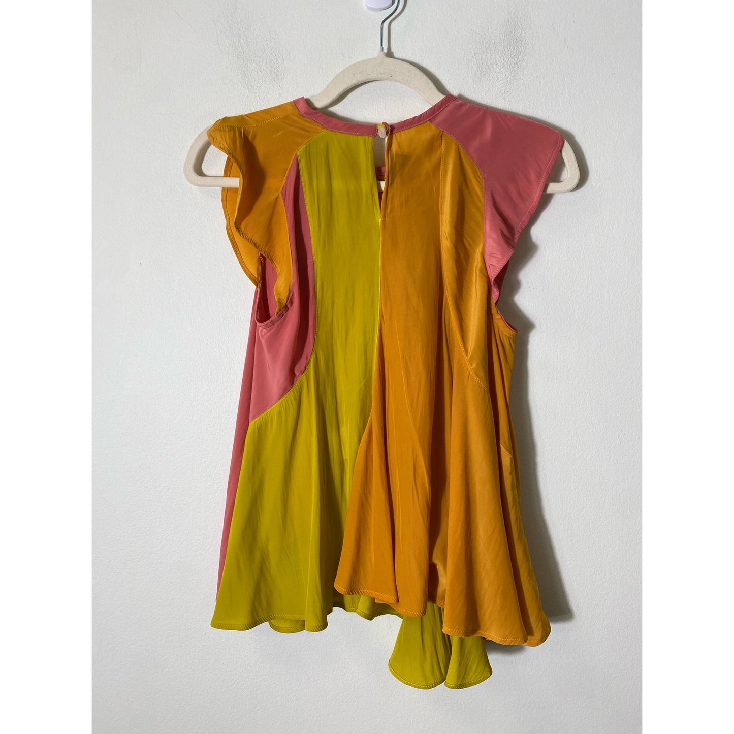 Koch Pink Orange Yellow Flutter Sleeve Blouse Sz XS