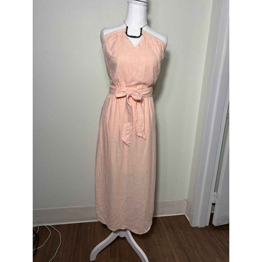 Vix Peach Linen Hater Midi Dress Sz S