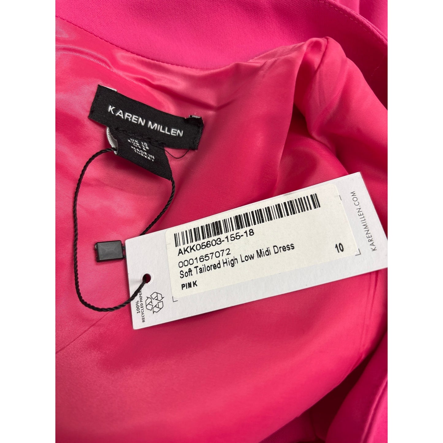 Karen Millen Bright Pink Soft Tailored High Low Midi Dress Sz 10