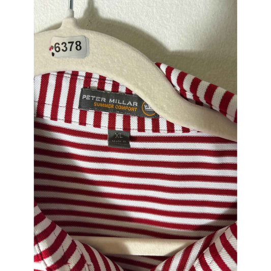 Men's Peter Millar Red and White Striped "A" Golf Shirt Sz XL