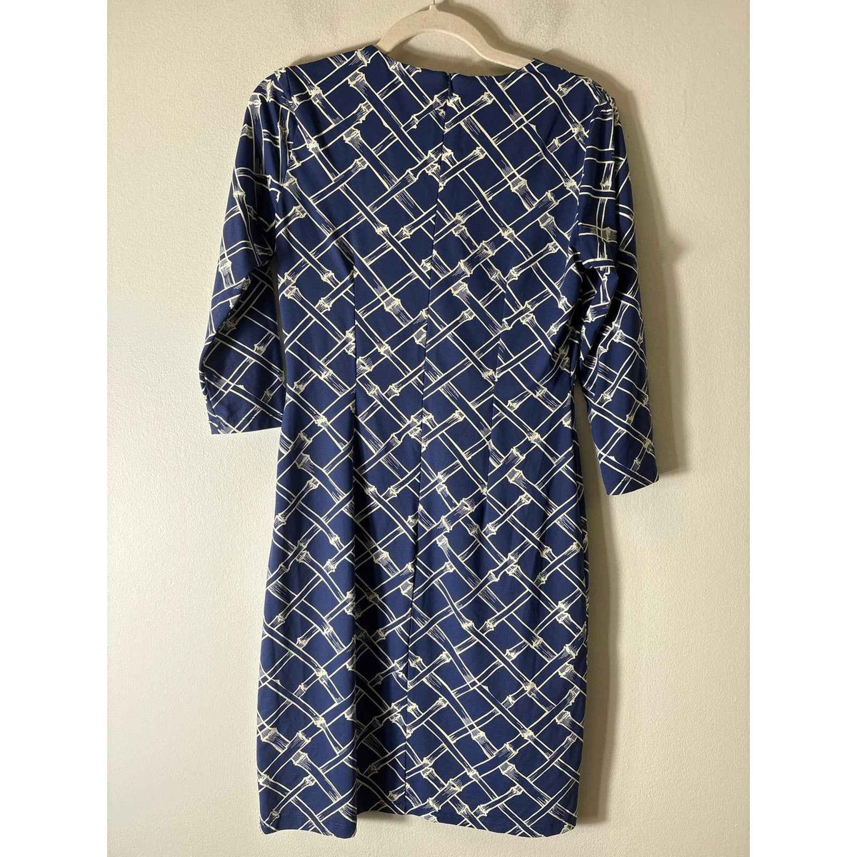 J. McLaughlin Navy White 3/4 Sleeve Knee Length Button Up Dress Sz XS