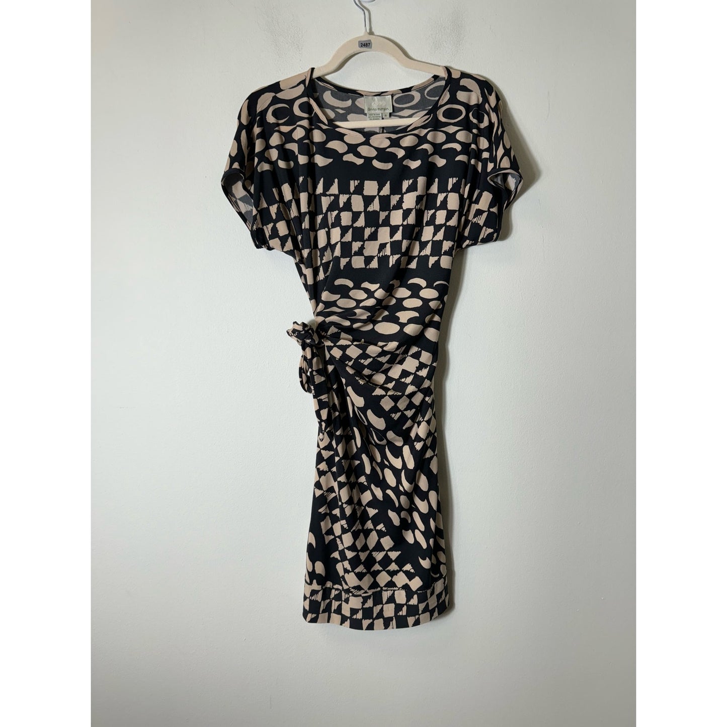 Donna Morgan Tan Black Short Sleeve Knee Length Dress Sz 8