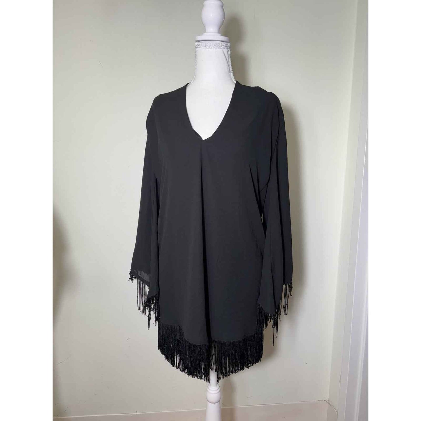Show Me Your Mumu Black Fringe Mini Dress Sz S