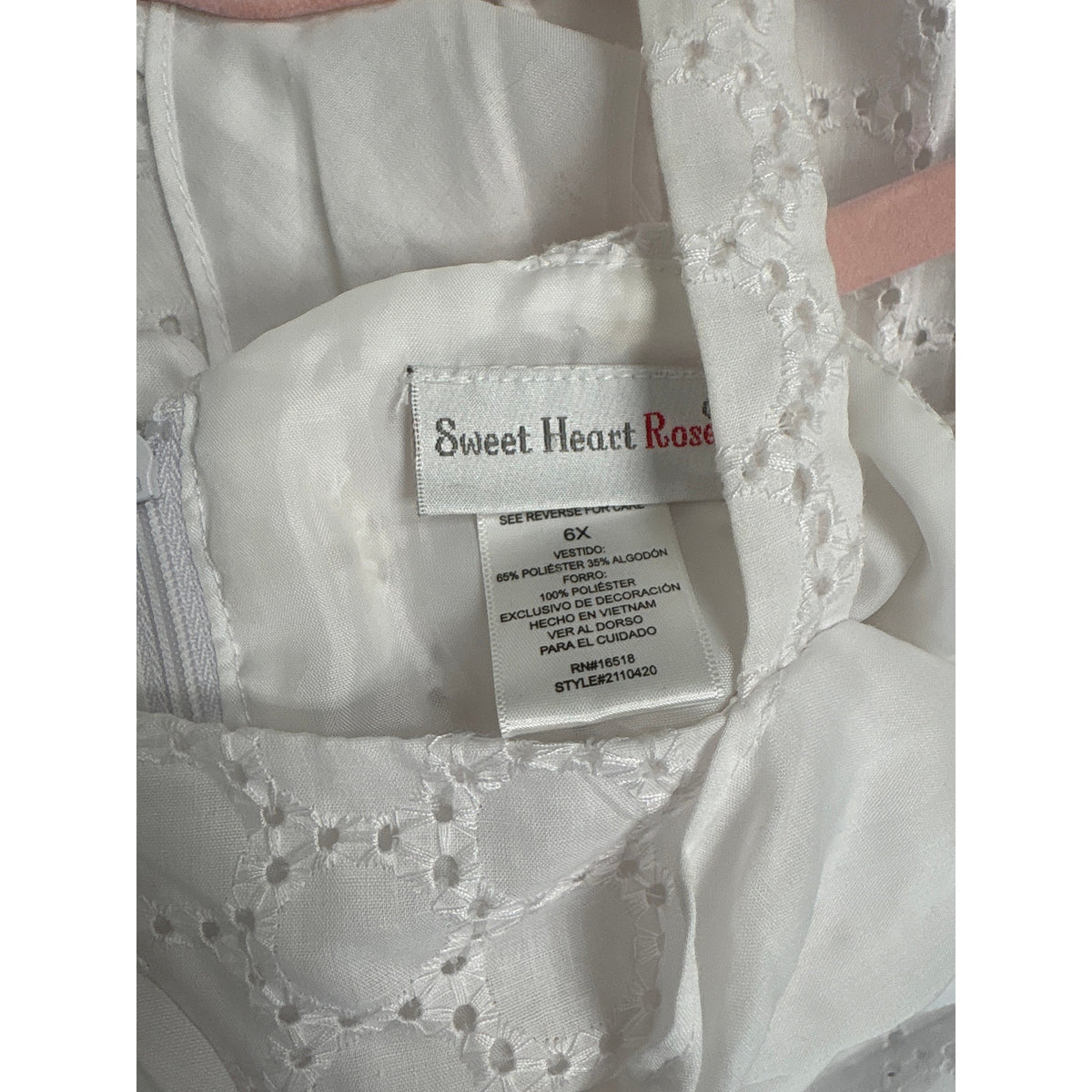Girls Vintage Sweet HEart Rose White eyelet Dress sz 6x