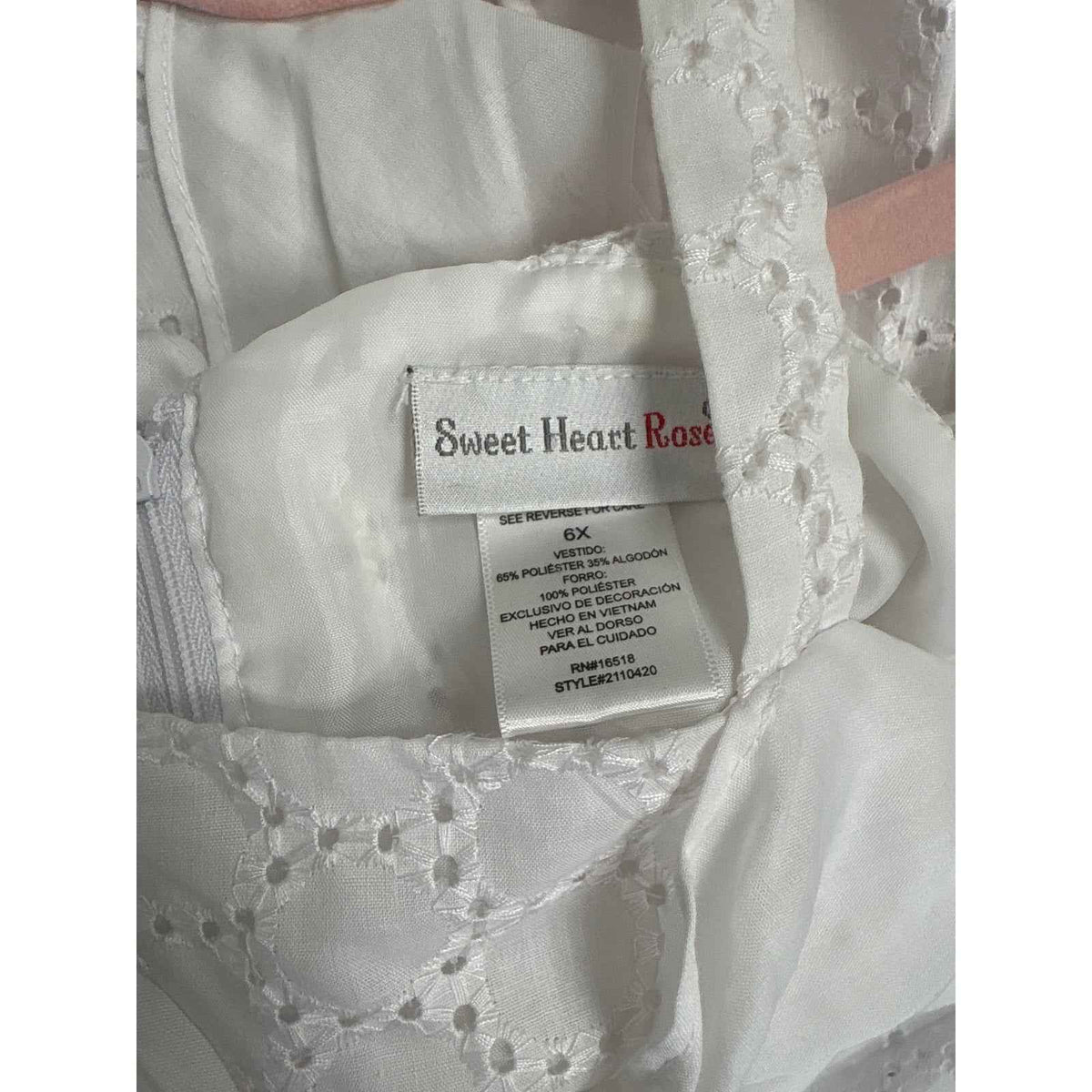 Girls Vintage Sweet HEart Rose White eyelet Dress sz 6x