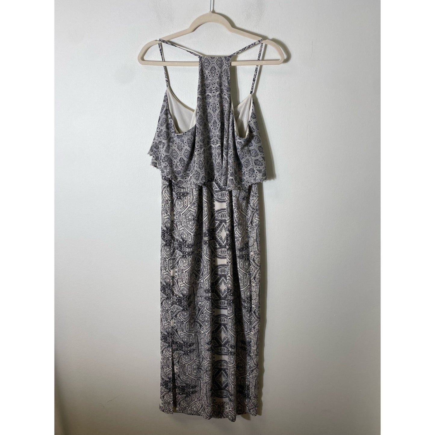 VanessaVirginia Off White Black Print Long Dress Sz 12