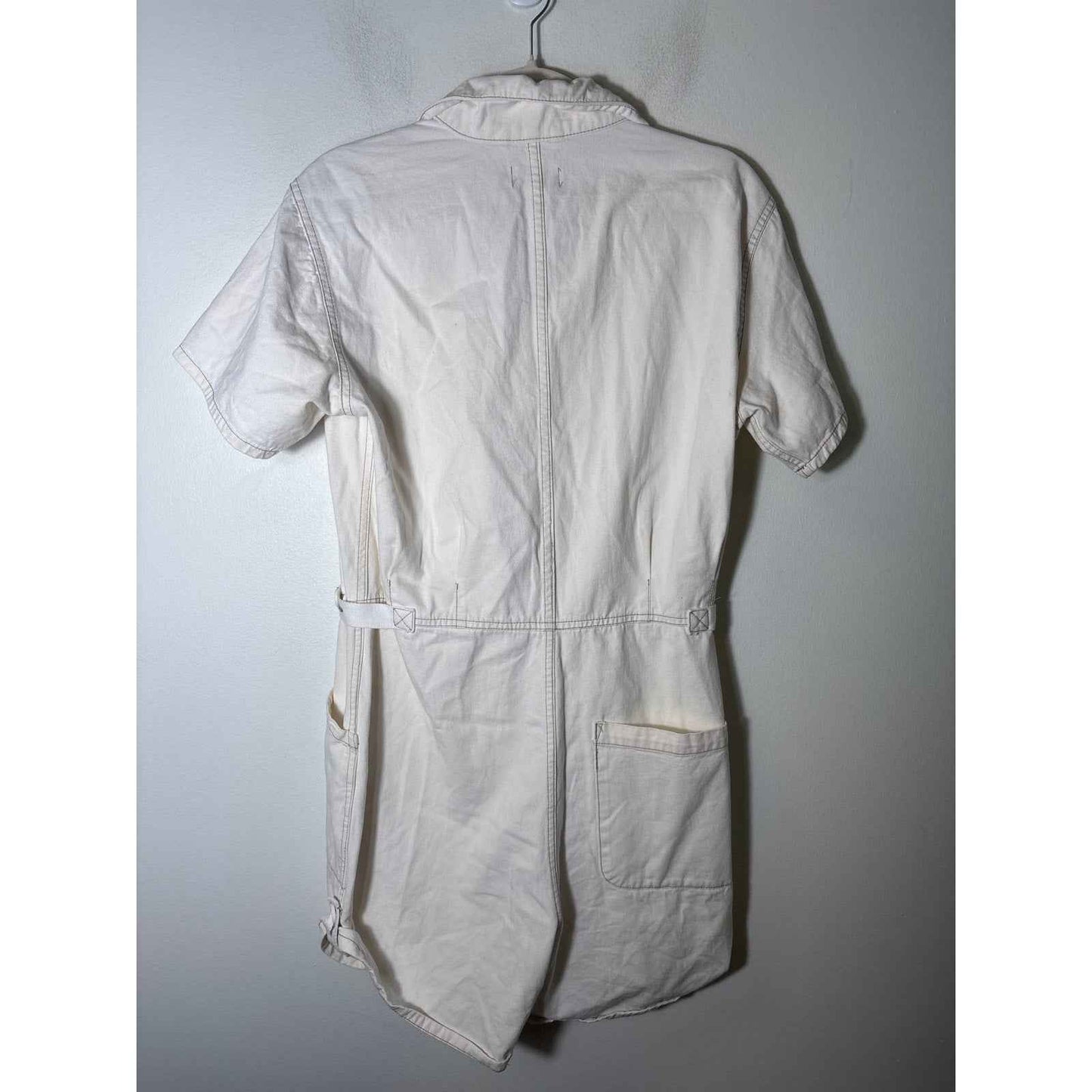Pistola Off White Short Sleeve Cotton Button Up Romper Sz M