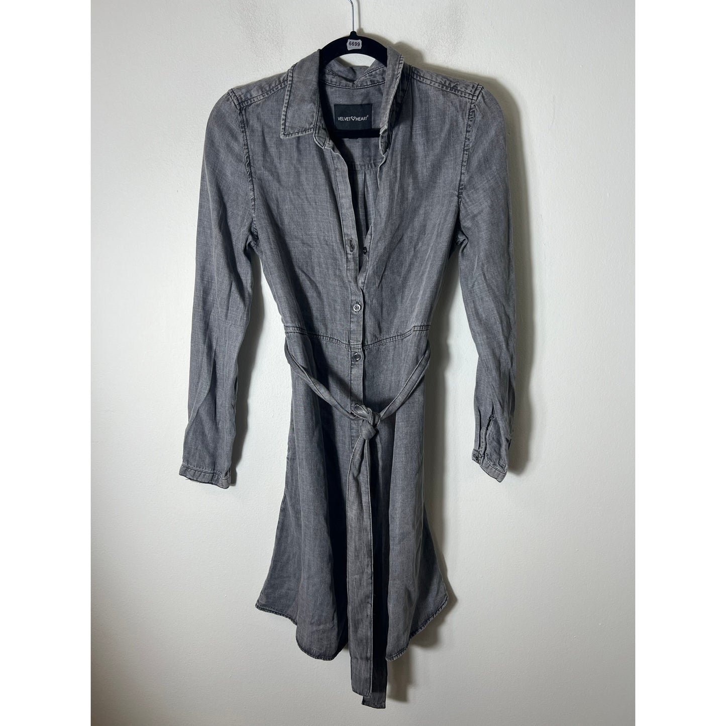 Velvet Heart Gray Long Sleeve Button Up Dress Sz XS