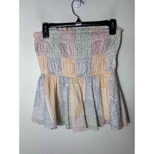 ASH and EDEN Multicolored Smocked Peplum Cotton Top Sz S