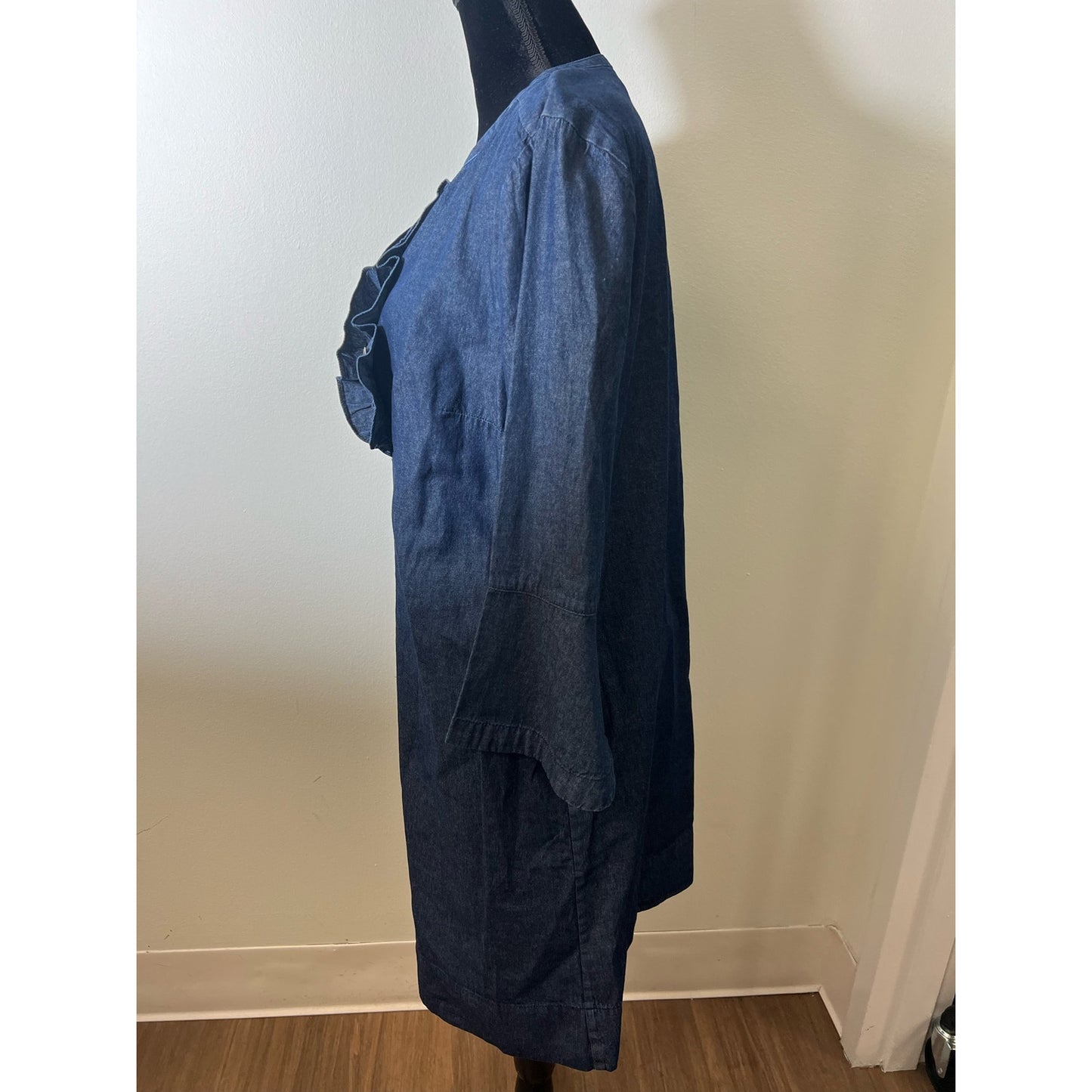 NWT James Blue Chambray Ruffle Shift Dress Sz 14