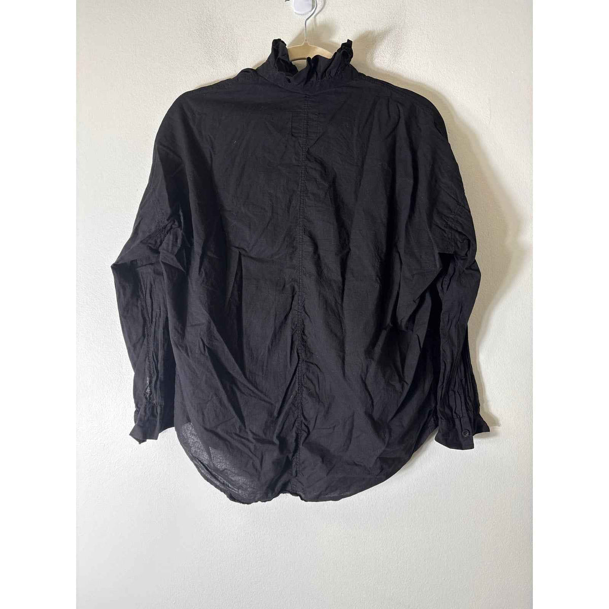 A Shirt Thing Black Long Sleeve Cotton Ruffle Collar Shirt Sz P