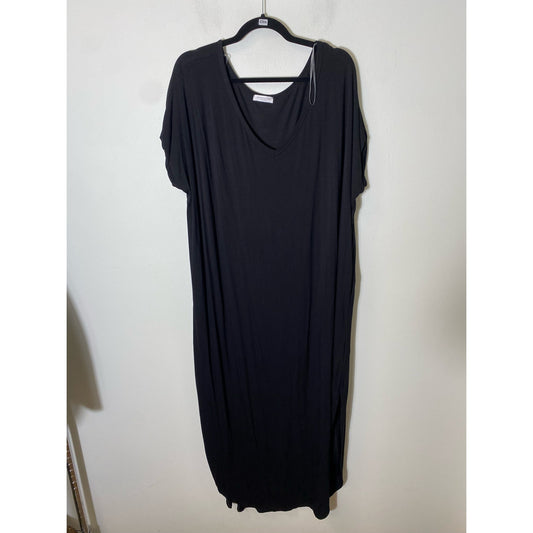 Chicsoul.com Black Short Sleeve V Neck Maxi Dress Sz L