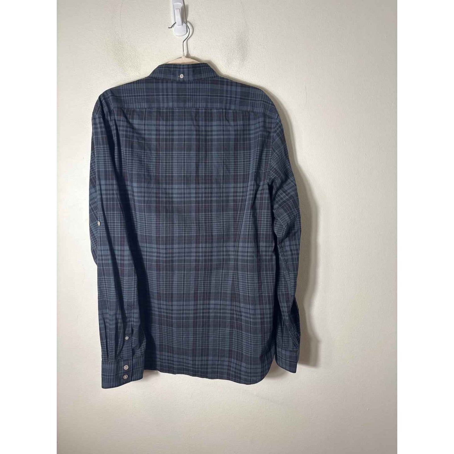 Men's John Varvatos Greenish Gray Plaid Long Sleeve Linen Shirt Sz M