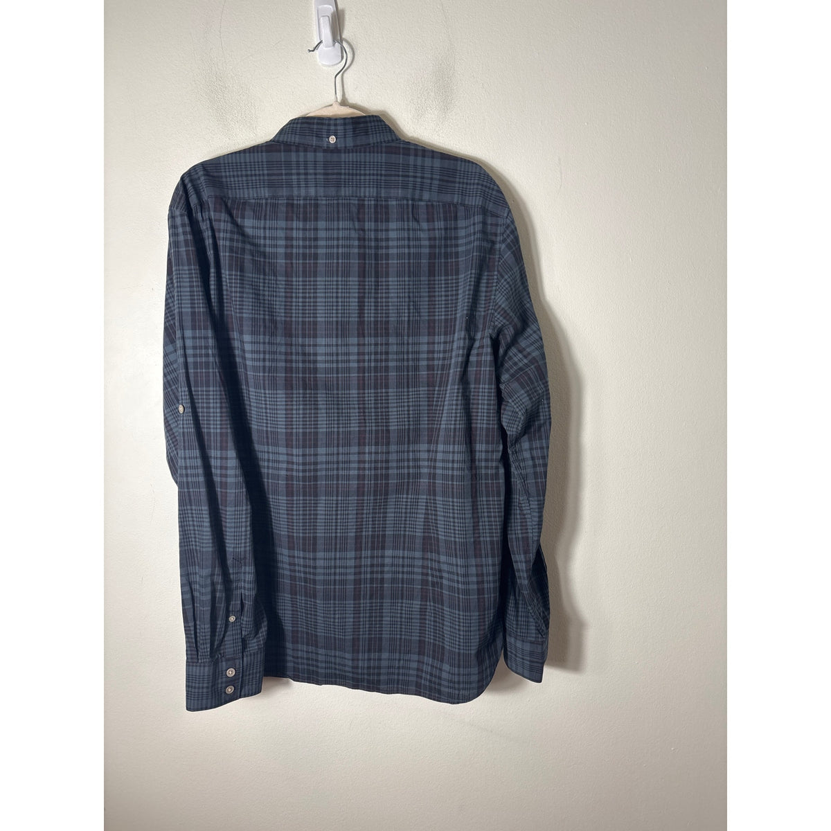 Men's John Varvatos Greenish Gray Plaid Long Sleeve Linen Shirt Sz M