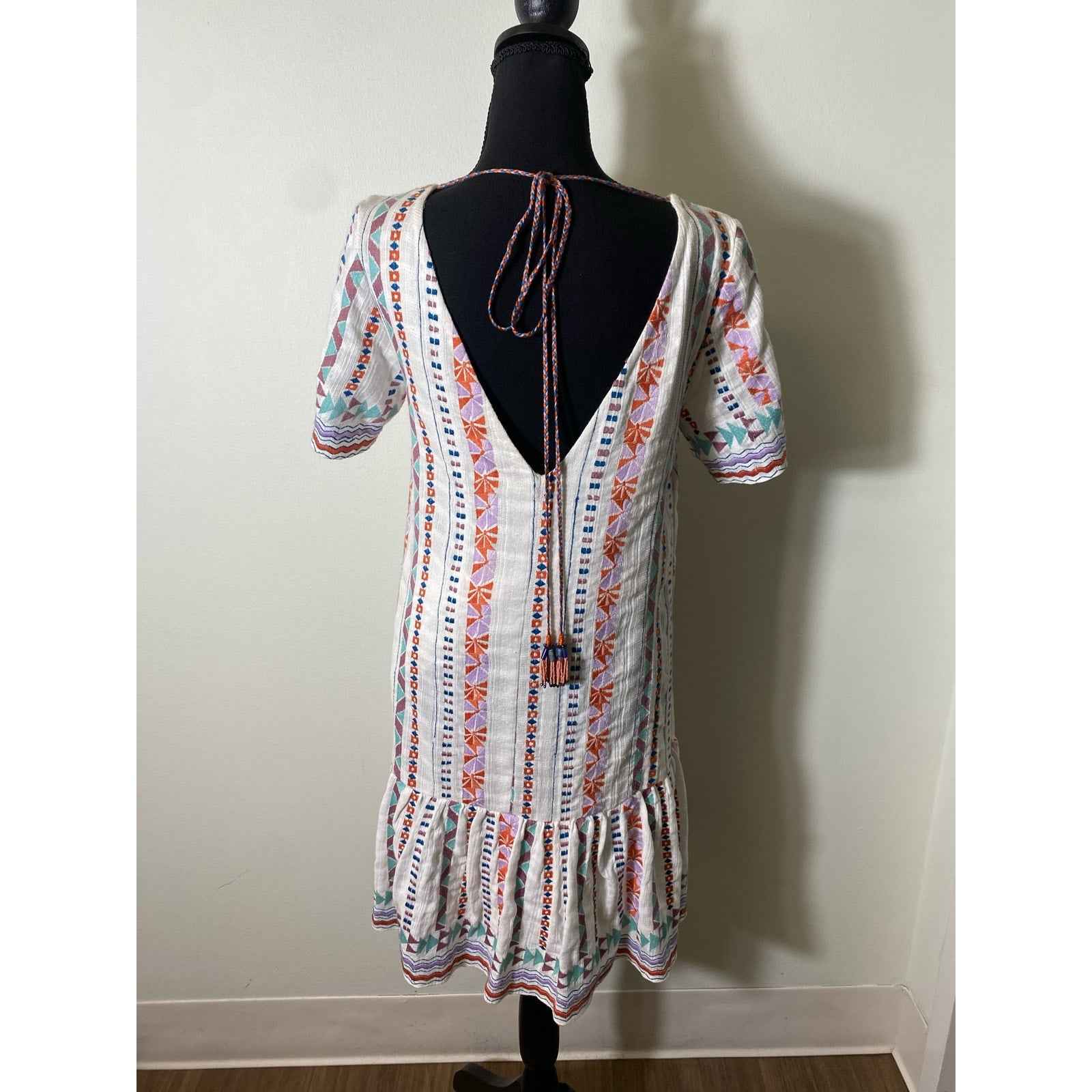 Duet White Cotton Drop Waist Dress Sz S