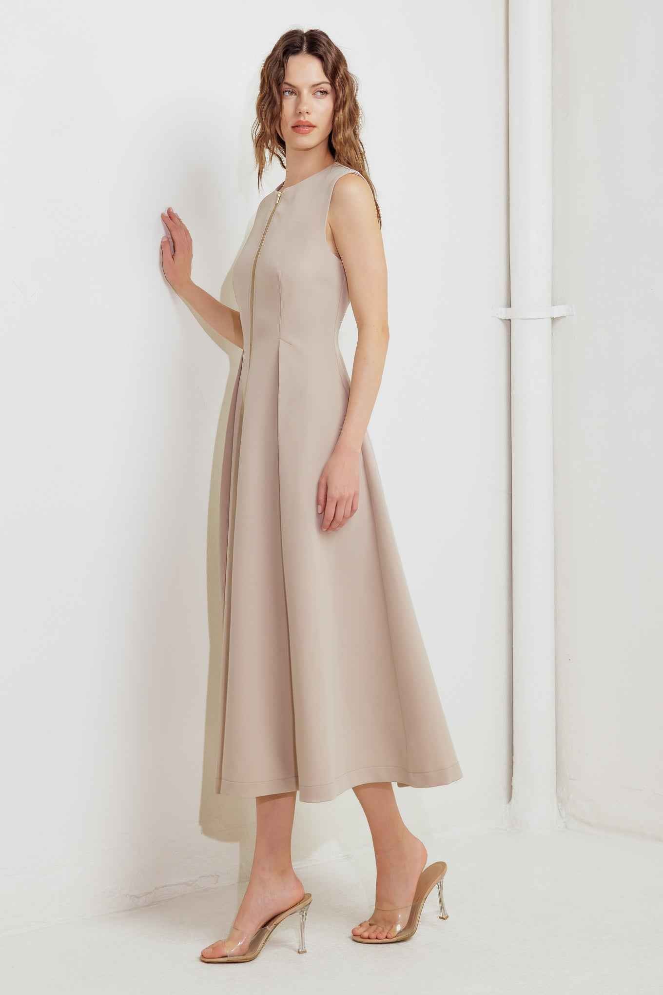 ZIP & FLOW WOVEN MIDI DRESS