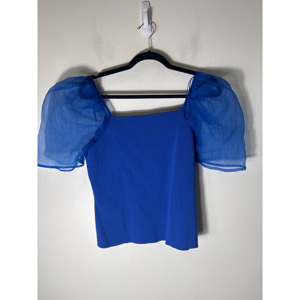 Endless Rose Cobalt Blue Mixed Media Puff Sleeve Top Sz L