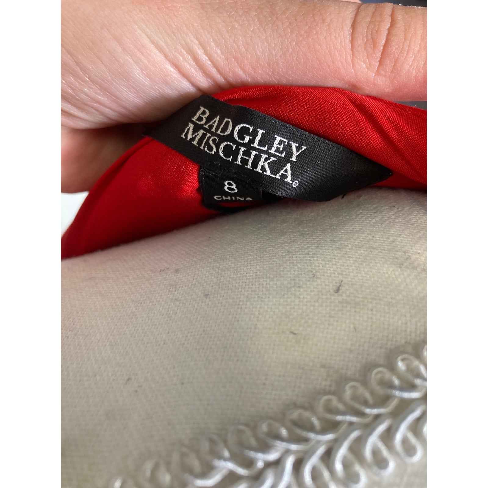 NWT Badgley Mischika Red V Neck Evening Gown Sz 8