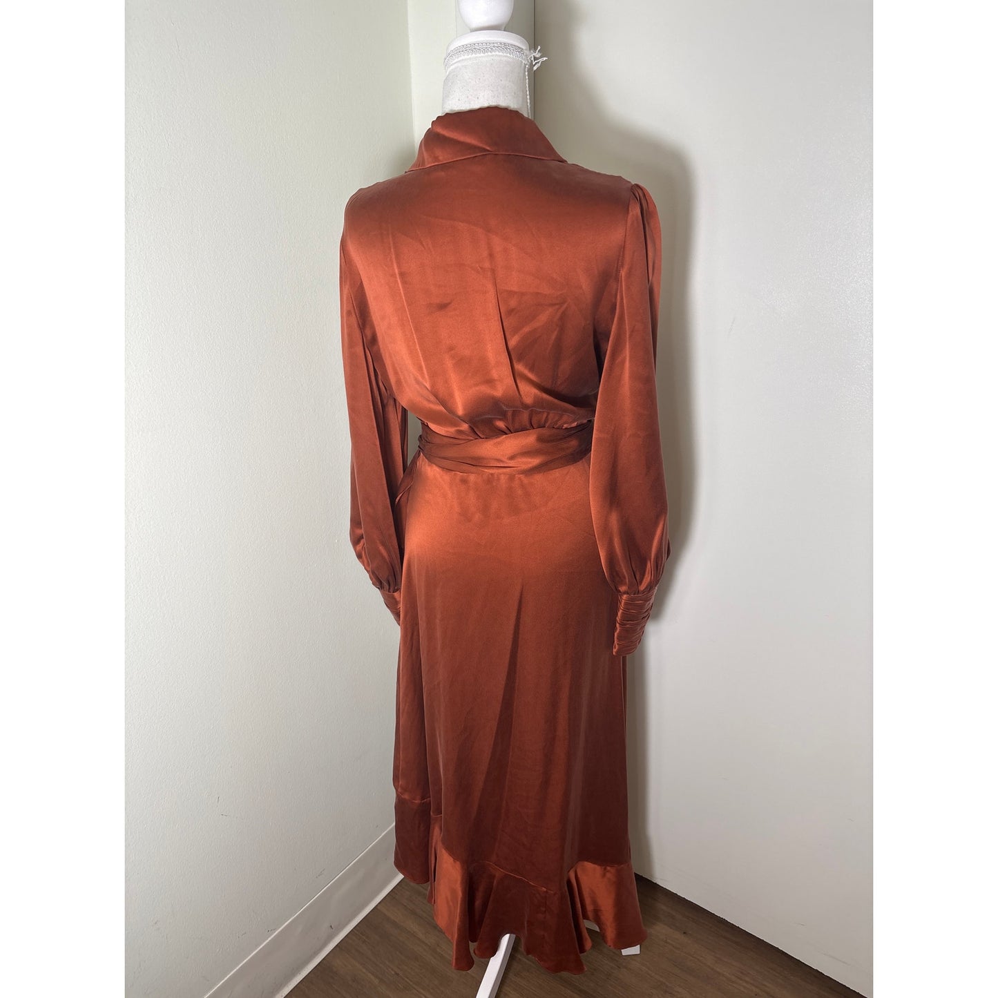Zimmerman Rust Silk Wrap Midi Dress Sz 2