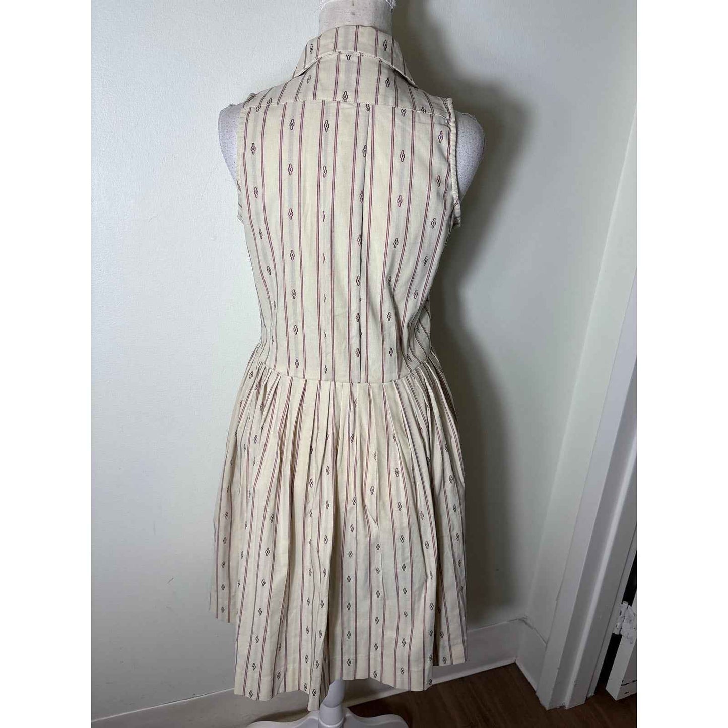 Buru Off White Crimson Sleeveless Cotton Knee Length Dress Sz S