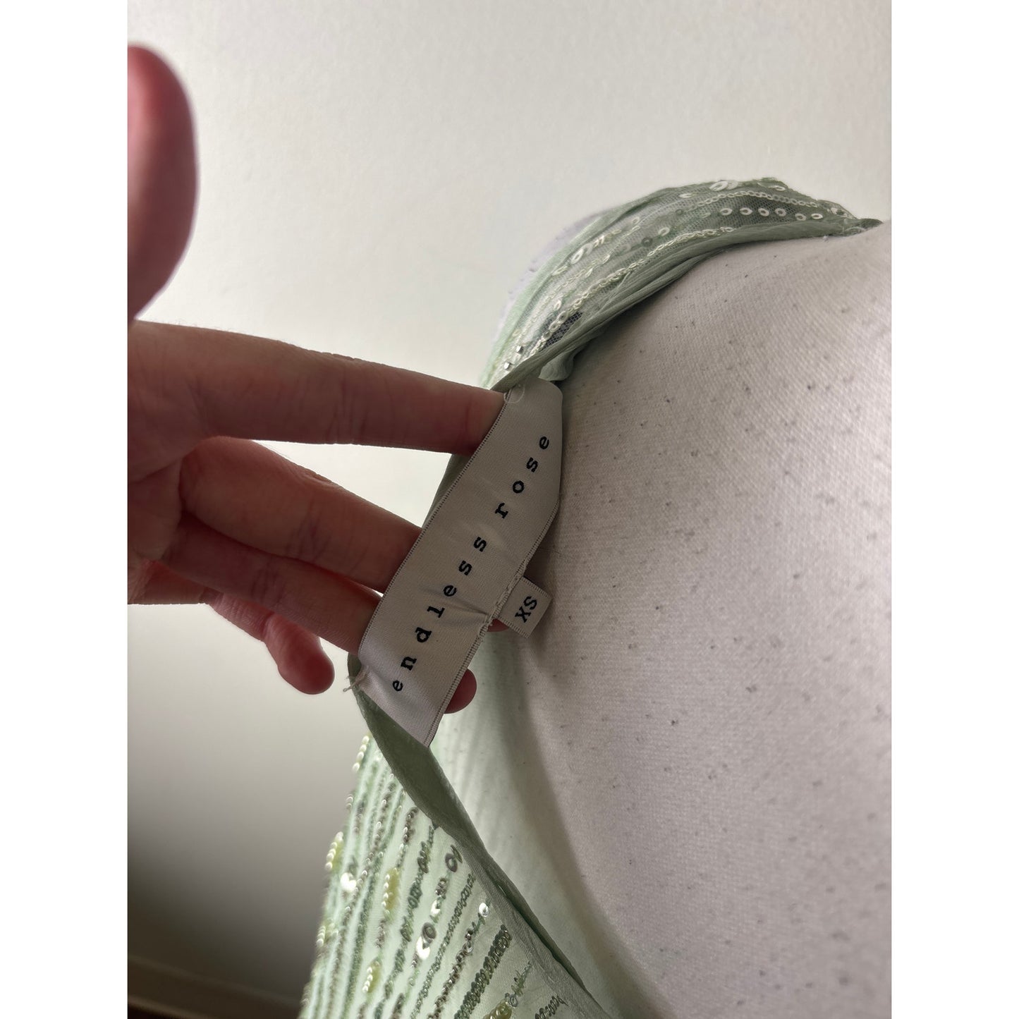 Endless Rose Sheer Light Green Sheer Sequin Overlay Maxi Dress Sz XS