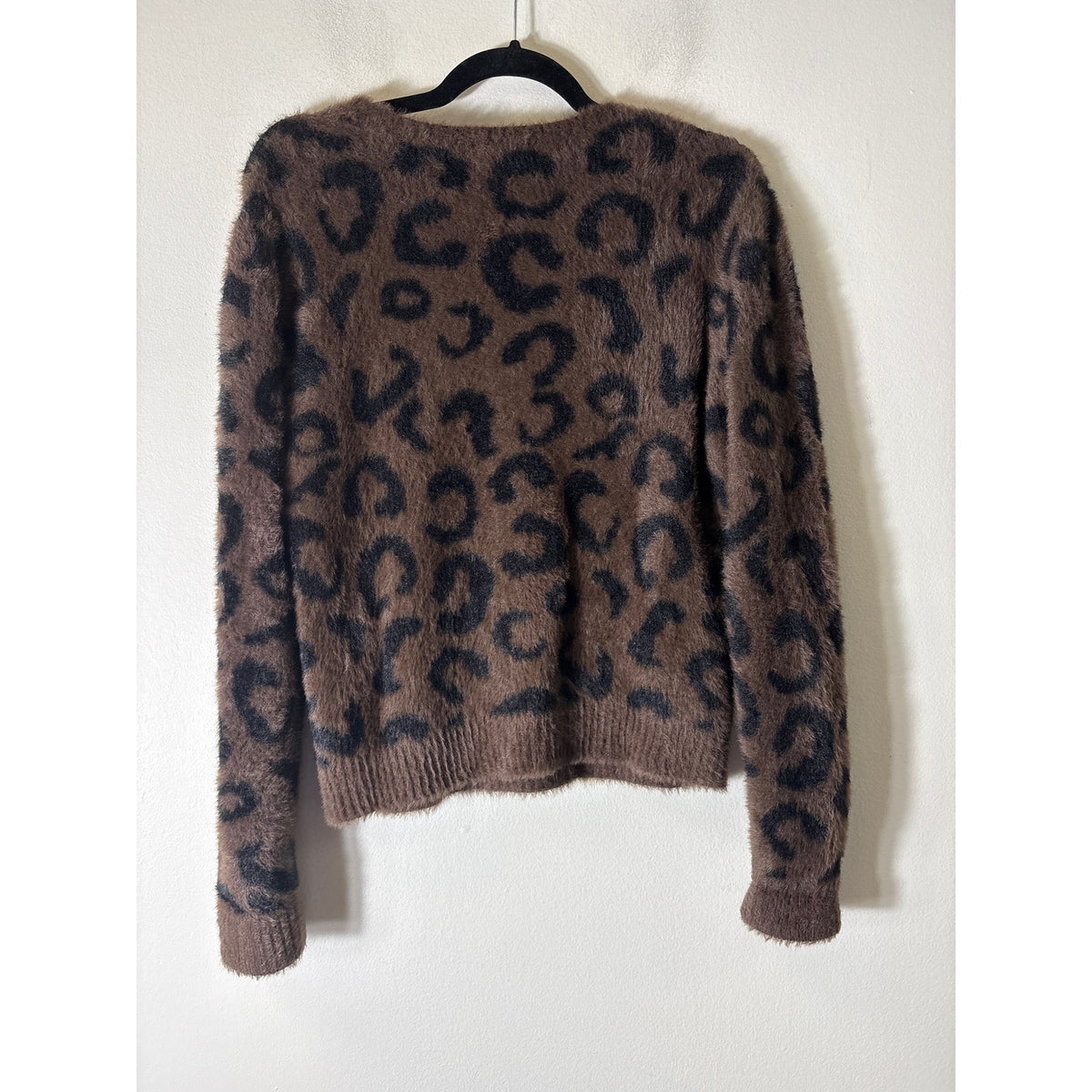 Bella Dahl Brown Cheetah Print Fuzzy Sweater Sz XS