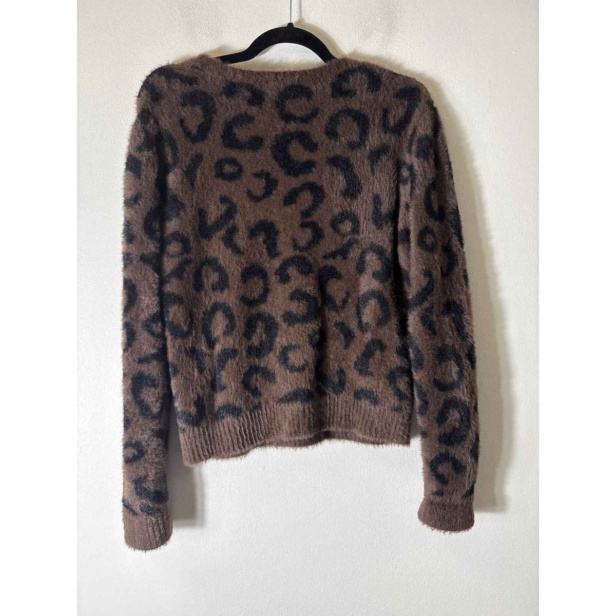 Bella Dahl Brown Cheetah Print Fuzzy Sweater Sz XS