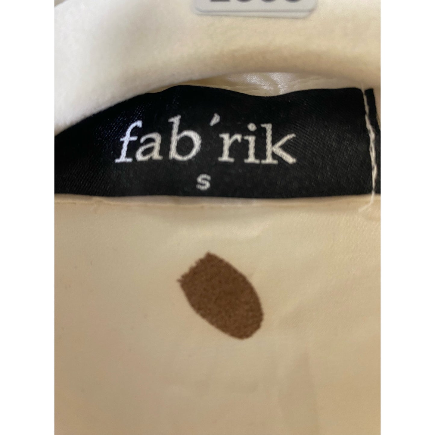 Fab'rik Off White Brown Spot Satin Button Down Blouse Sz S